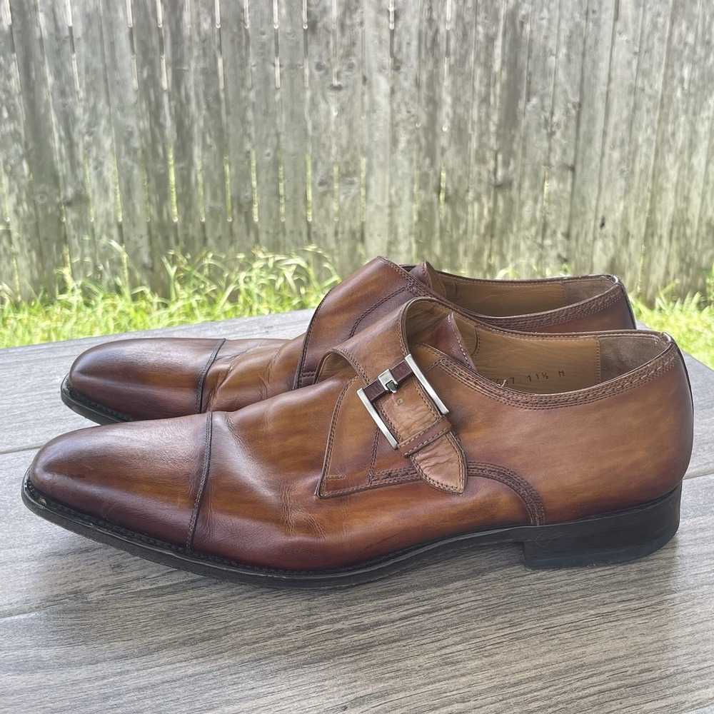 Magnanni Marco II Monk Strap Dress Shoes Men 11.5 M Brown Leather Buckle Oxfords